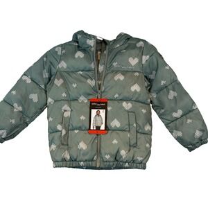 Miles the Label Kids Sage Green Heart Print Puffer Jacket Water Resistant Size 6